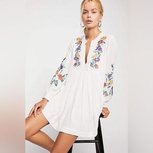 Free People Mia Gauze Floral Embroidered Mini Dress / Tunic Boho XS